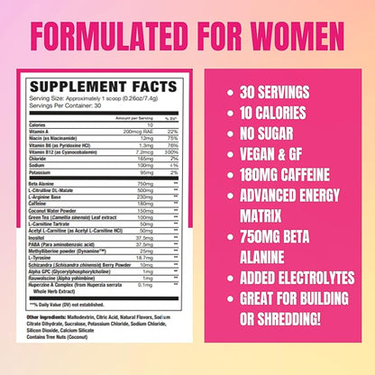 Uplift MAX Pre-Workout Energy For Women (Sour Peach Rings)- 30 Servings- Clean/Sustained Energy, Supports Athletic Performance, Helps Fast Twitch Muscle Fiber Activation (Caffeine, Vegan, GF, 15 Cals)