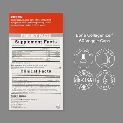 Biosil Bone Collagenizer Ultra - 60 Veggie Capsules - with Patented ch-OSA Complex + Choline, Inositol, MK7 & Vitamin B12 - GMO Free - 30-Day Supply