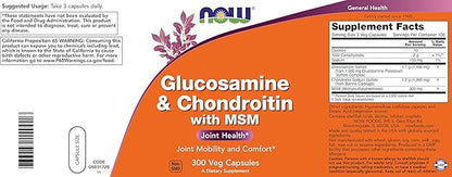 Now Glucosamine & Chondroitin with MSM, 300 Capsules, Joint Health Supplement