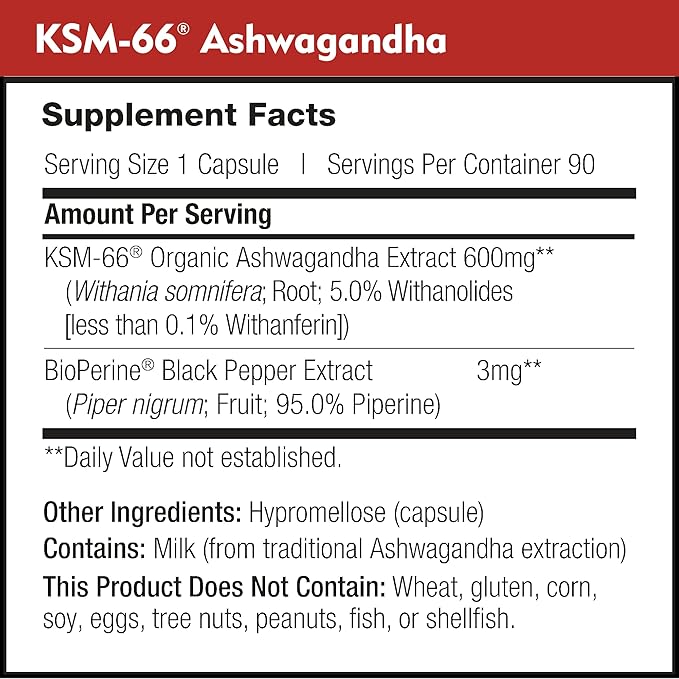 KSM-66 Ashwagandha 600mg Organic Root Extract - High Potency Supplement with 5% Withanolides | Supports Relaxation, Focus, & Energy (270 Capsules)