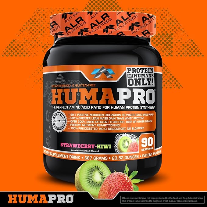 Humapro | Amino Acids Protein Matrix for Humans | 99% Utilization for Lean Muscle | Vegan, Gluten Free | 667g / 90 Servings (Strawberry Kiwi)