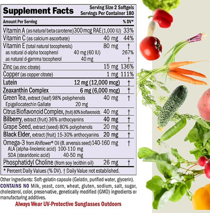 ANDREW LESSMAN Ultimate Eye Support 30 Softgels - 12mg Lutein, 6mg Zeaxanthin, Bilberry, Key Nutrients to Support Eye Health and Promote Healthy Vision. No Additives. Easy to Swallow Softgels