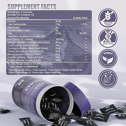 Pure Himalayan Shilajit Gummies for Men & Women - 100% Natural & Organic | 85+ Trace Minerals & Fulvic Acid | 90 Count | Individually Packaged