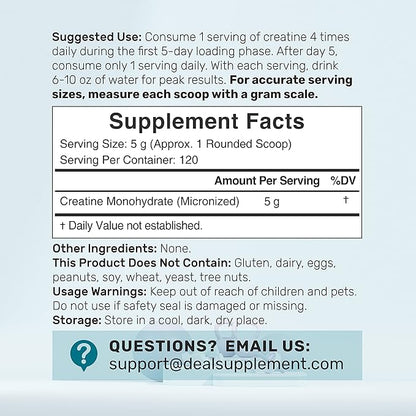 Micronized Creatine Monohydrate Powder 120 Servings - 5000mg(5g) Per Serving | Unflavored Creatine for Men & Women | Improve Performance & PreWorkout Recovery | Vegan, Keto | Non-GMO, No Filler