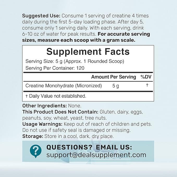 Micronized Creatine Monohydrate Powder 120 Servings - 5000mg(5g) Per Serving | Unflavored Creatine for Men & Women | Improve Performance & PreWorkout Recovery | Vegan, Keto | Non-GMO, No Filler