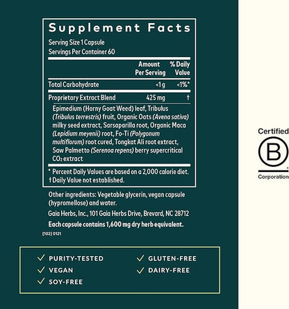 Gaia Herbs Male Libido - Herbal Supplement with Saw Palmetto, Horny Goat Weed, Maca & Oats - Supports Stamina, Vitality & Hormone Balance for Men - 60 Vegan Liquid Phyto-Capsules (20-Day Supply)