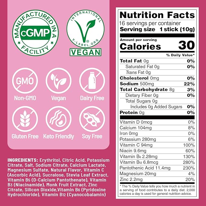 Venture Pal Sugar Free Electrolyte Powder Packets - Liquid Daily IV Drink Mix for Rapid Hydration & Party Recovery | 5 Vitamins & 7 Electrolytes| Keto Friendly | Non-GMO | Certified Vegan | 16 Sticks