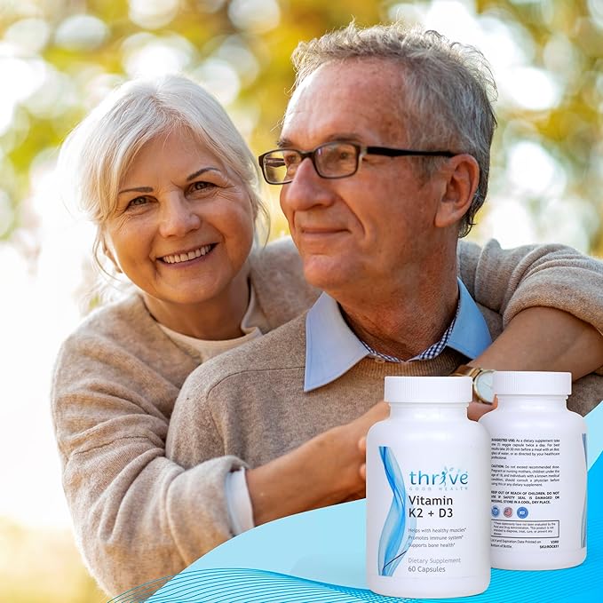 Thrive Good Vitamin K2 D3 - Multivitamin for Women & Men, Daily Dietary Supplement with Vitamin K MK-7, Vitamin D3, Calcium & Black Pepper Fruit Extract - Formulated & Made in USA - 60 Veggie Capsules