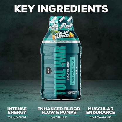 REDCON1 Total War Ready to Drink Preworkout, Pink Lemonade - 350mg of Fast Acting RTD Caffeine - Beta Alanine + Citrulline Malate for Increased Pump - Keto Friendly Workout Drink (12 Servings)
