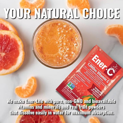 Ener-C Tangerine Grapefruit Multivitamin Drink Mix Powder Vitamin C 1000mg & Electrolytes - Real Fruit Juice Natural Energy & Immune Support for Women & Men - Non-GMO Vegan & Gluten Free - 30 Count