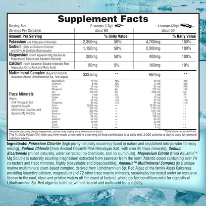 Fasting Electrolyte Supplement Powder | No Sugar Unflavored Raw Electrolytes | 100% RDA Magnesium and Potassium with Trace Minerals | Carnivore & Keto Friendly | Sugar Free Fasting Salts