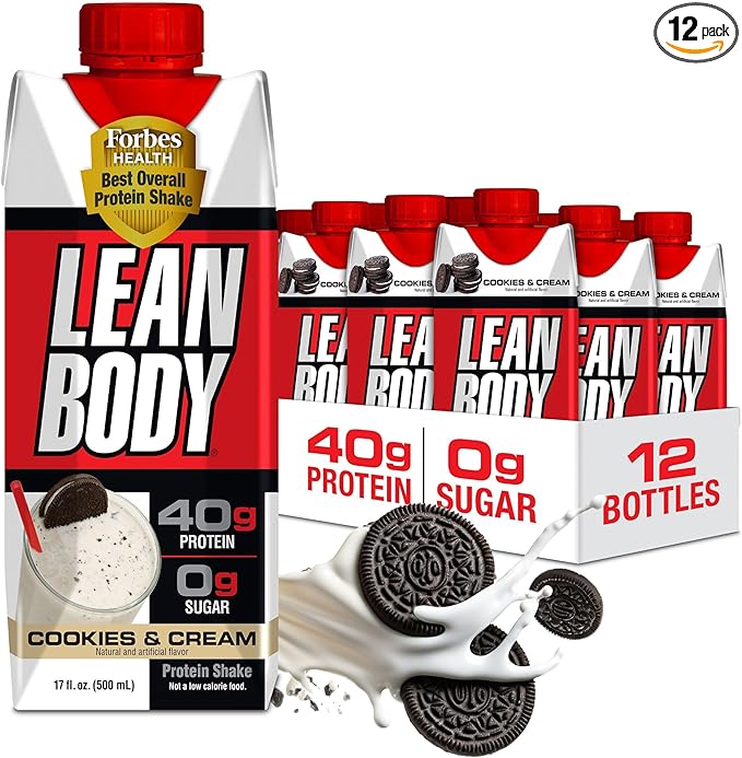 Lean Body Ready-to-Drink Cookies and Cream Protein Shake, 40g Protein, Whey Blend , 0 Sugar, Gluten No, 22 Vitamins & Minerals, (Recyclable Carton & Lid - Pack of 12) LABRADA , 17 Fl Oz (Pack of 12)