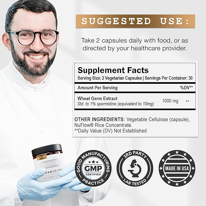 OMRE Spermidine Supplement (10mg of Non-Synthetic Spermidine) - 3rd-Party Tested 1000mg Wheat Germ Extract Standardized to No Less Than 1% Spermidine - 10mg of Natural Spermidine per Serving