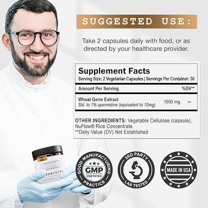OMRE Spermidine Supplement (10mg of Non-Synthetic Spermidine) - 3rd-Party Tested 1000mg Wheat Germ Extract Standardized to No Less Than 1% Spermidine - 10mg of Natural Spermidine per Serving