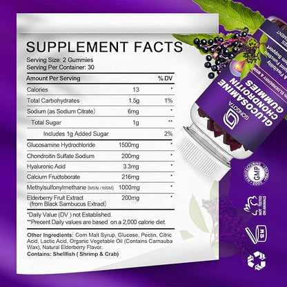 Glucosamine Chondroitin Gummies - 2- Pack, Extra Strength 1500mg Glucosamine with MSM & Elderberry, Joint Support Supplement, Best Cartilage & Immune Support Supplement for Men and Women - 120 count