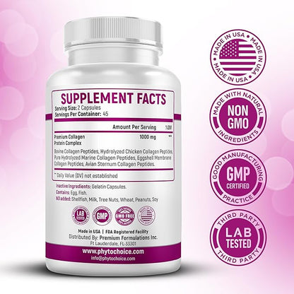 Multi Collagen Pills (Types I-II-III-V-X) Pure Hydrolyzed Collagen Protein Peptides-Collagen Supplements for Women and Men, Anti-Aging Collagen for Skin Hair Growth, Nails, Joints-90 Capsules