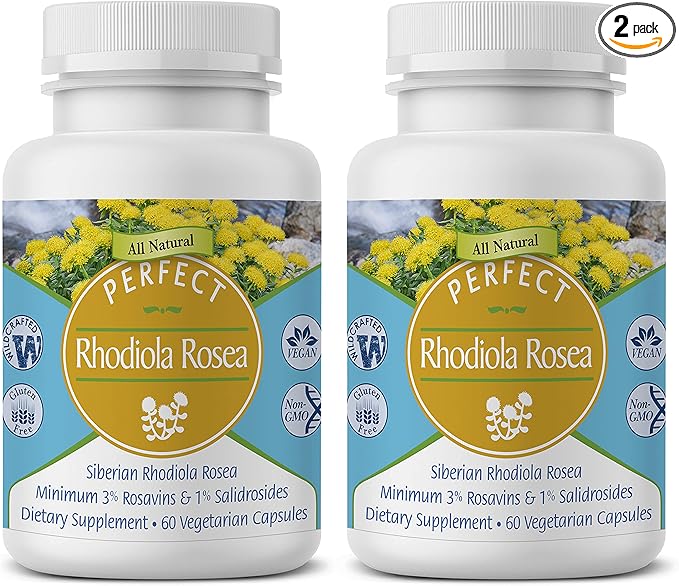 Perfect Supplements – Perfect Rhodiola Rosea – 60 Capsules – Natural Adaptogen Supplement – Increases Energy – Better Focus – 2 Pack