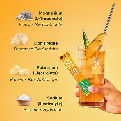 IQMIX Sugar Free Electrolytes Powder Packets - Hydration Supplement Drink Mix with Keto Electrolytes, Lions Mane, Magnesium L-Threonate, and Potassium Citrate - Peach Mango (20 Count)