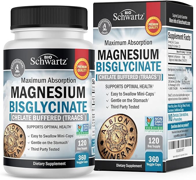 Magnesium Bisglycinate Chelated Supplement - High Absorption Magnesium Supplement for Muscle, Bone & Joint Support, Non-Laxative, Fully Buffered, Non-GMO, Maximum Bioavailability - 360 Capsules