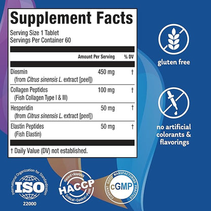 Elements Supreme Veins, 60 Tablets (30 Day Supply), Advanced Vascular Support Supplement, Supports Healthy Circulation and Elasticity in Leg Veins, Gluten Free