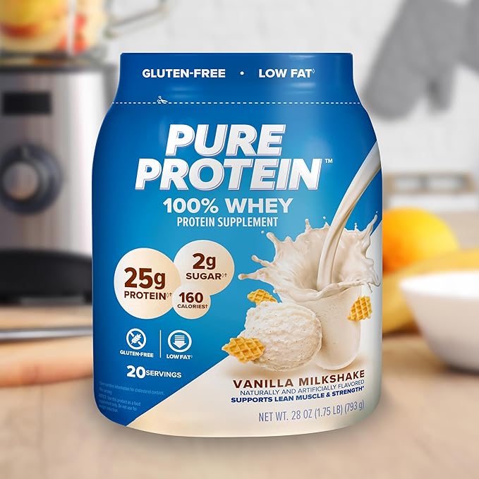 pure protein Powder - Whey, High Protein, Low Sugar, Gluten-Free, Vanilla Cream Flavor - 1 lb (Packaging May Vary) (Pack of 2)