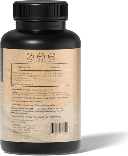 Pure Himalayan Organic Shilajit Resin Extract - 1000mg Max Potency, 85+ Trace Minerals, Humic & Fulvic Acid, Shilajit for Men & Women, Immune Support, Energy & Cognition, 2 Month Supply, 120 Capsules