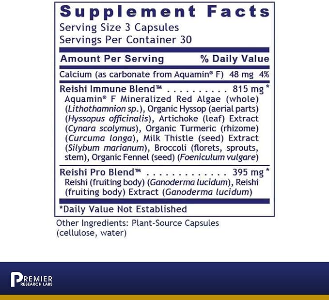 Premier Research Labs Reishi Immune Support Supplement- Reishi Mushroom Capsules, Organic Reishi Mushroom Extract for Women and Men, Contains Red Algae, Turmeric, Milk Thistle - 90 Pure Vegan Capsules