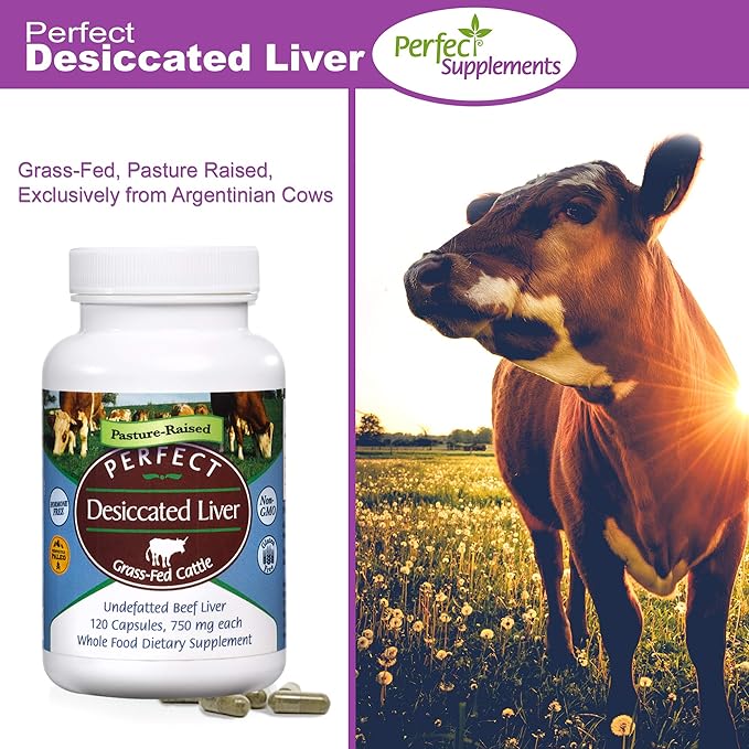 Perfect Supplements – Perfect Desiccated Liver – 120 Capsules – Undefatted Beef Liver – Natural Source of Protein, Iron, Vitamins A & B – 2 Pack