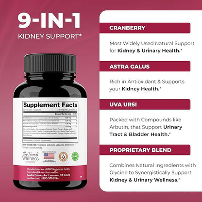 Sandhu's Kidney Cleanse Detox & Support Supplement for Men and Women | with Cranberry Extract | Helps Support Kidney & Urinary Tract Health | 60 Vegetarian Capsules (Pack of 2)