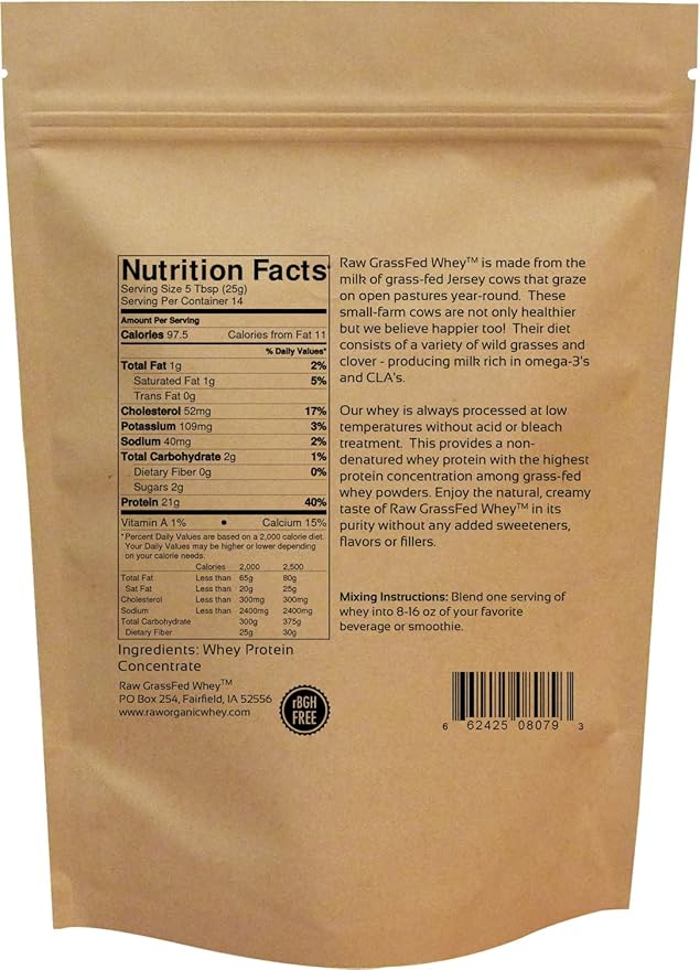 Raw Grass Fed Whey Protein Powder, Happy Healthy Cows, Undenatured, GMO-Free, Hormone Free, Gluten Free, Unflavored, Unsweetened, 12 OZ