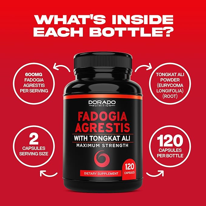Fadogia Agrestis and Tongkat Ali Supplement Performance Blend - (120 Capsules) - [Maximum Strength] - Strength, Drive, Athletic Performance & Muscle Mass - Gluten Free, Non-GMO, Vegan Capsules