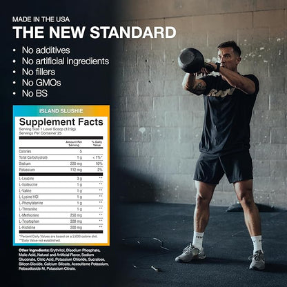 RAW EAA Amino Acids Powder, Island Slushie (25 Servings) - Pre Workout Amino Energy Powder for Strength, Endurance, Recovery & Lean Muscle Growth - BCAA Amino Acids Supplement for Men & Women