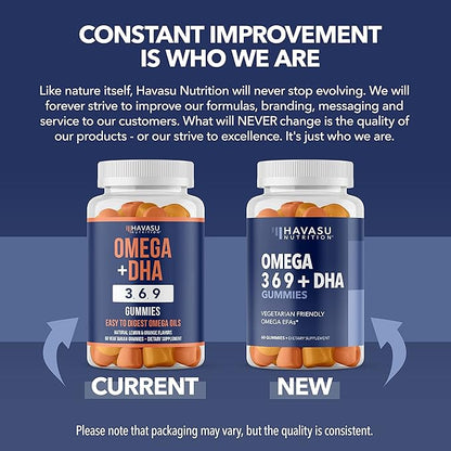 Omega 3 Gummies for Adults Boosted with Omega 6 and Omega 9 - DHA + EPA Plant-Based Fish Oil Alternative - Support Brain & Immune System Function - Orange & Lemon Flavor - 60 Omega Gummies for Adults