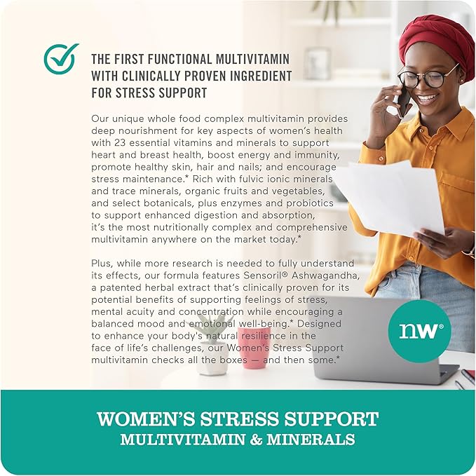 NatureWise Multivitamin for Women + Stress Support + B-Complex + Vitamin C + D3 K2 for Immunity, Hair, Skin & Nails, Digestion + Whole Organic Foods - Vegetarian, Non-GMO - 60 Capsules[1-Month Supply]