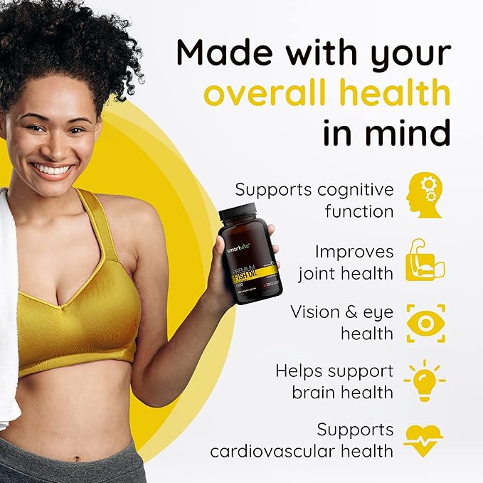 Smartvita - Premium Fish Oil, rTG Grade Omega 3, Fish Oil Omega 3, EPA, DHA, & Vitamin E Capsules, Multivitamins for Men & Women, Omega 3 Supplement, Burpless, 60 Softgels