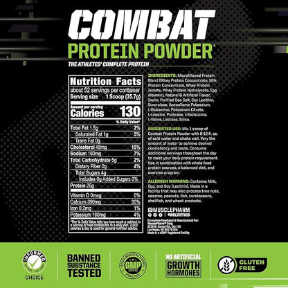 MusclePharm Combat Protein Powder, Vanilla Flavor, Fuels Muscles for Productive Workouts, 5 Protein Sources including Whey Protein Isolate & Egg Albumin, Gluten Free, 4 lb, 52 Servings