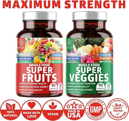 N1N Premium Super Fruits & Veggies Supplement, 180 Caps, Whole Food & Natural Superfood for Women, Men & Kids - Packed with Aloe Vera, Vitamins & Minerals