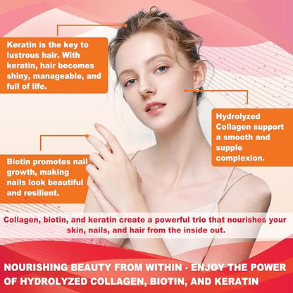 Sugar Free Hydrolyzed Collagen Peptides Gummies for Women, Multi Hydrolyzed Collagen Type I II III V X Supplement w/Keratin Calcium Magnesium for Hair, Skin & Nails, Healthy Joints, Anti-Aging, 60cts