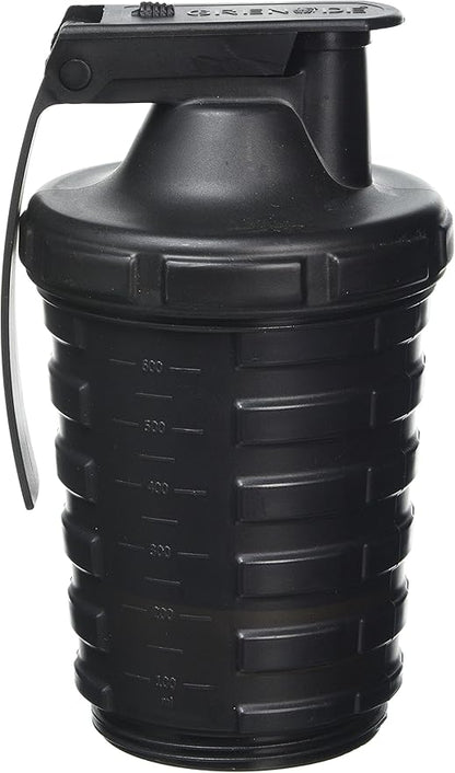 Grenade Shaker Bottle | Protein Cup with Storage Compartment | Leak Proof Strainer Included | BPA Free Sports Bottle | Pill Slots | Black, 20oz