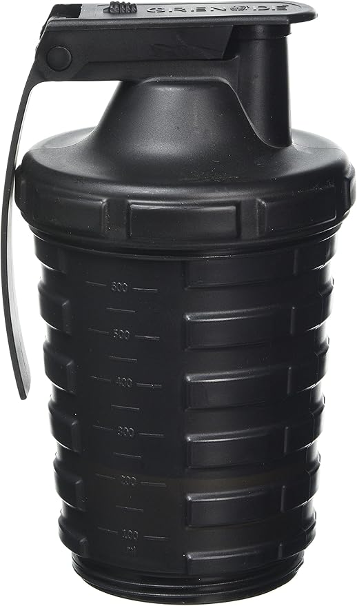 Grenade Shaker Bottle | Protein Cup with Storage Compartment | Leak Proof Strainer Included | BPA Free Sports Bottle | Pill Slots | Black, 20oz