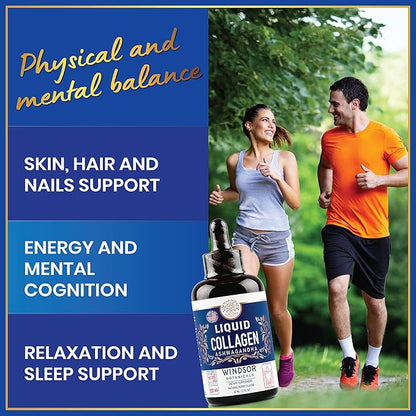 Liquid Collagen for Women with Ashwagandha, Elderberry, L-Theanine - High Absorption 100,000 mcg Hydrolyzed Collagen Peptides Liquid - Collagen Drops Hair, Skin, Nails and Nails Support – 60 Servings