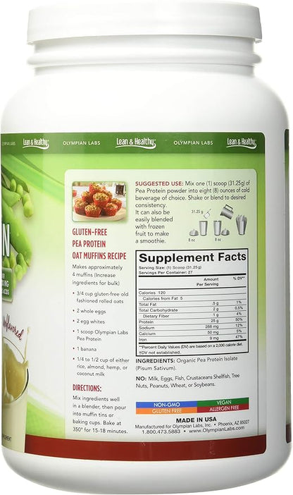 Olympian Labs Plant Based Pea Protein Powder, Unflavored - 25g of Protein, Vegan, Low Net Carbs, Gluten Free, Lactose Free, No Sugar Added, Soy Free, Kosher, Non-GMO, 2 Pound Pea Protein Powder