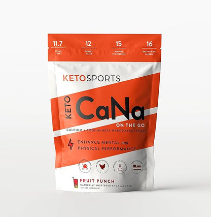 New KetoCaNa GO (Fruit Punch) Single Serve Dietary Ketone Supplement for Physical and Mental Performance, Keto and Paleo-Friendly, Naturally Sweetened and Flavored 16 Stick Packs