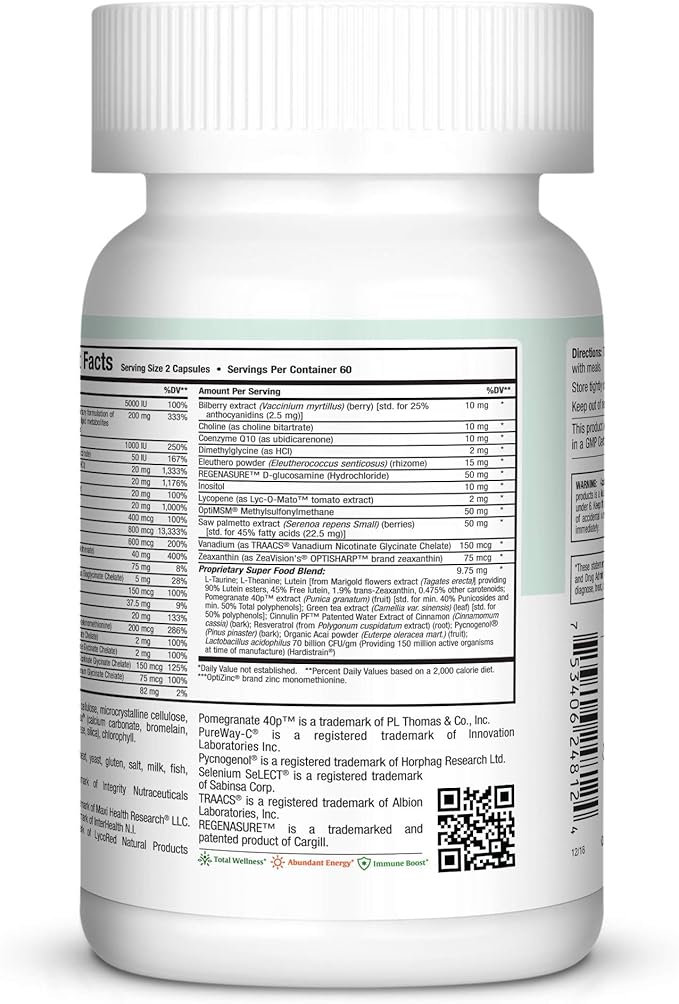 Maxi Health Longevity - Multivitamins & Minerals Supplement for Men Over 50 120 Capsules - Kosher