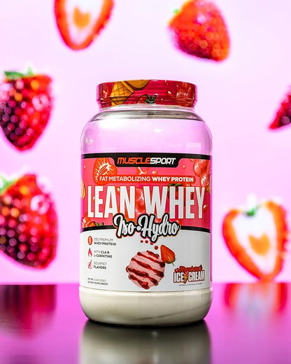 Musclesport Lean Whey Revolution™ Protein Powder - Whey Protein Isolate - Low Calorie, Low Carb, Low Fat, Incredible Flavors - 25g Protein per Scoop - 5lb Strawberry Creme