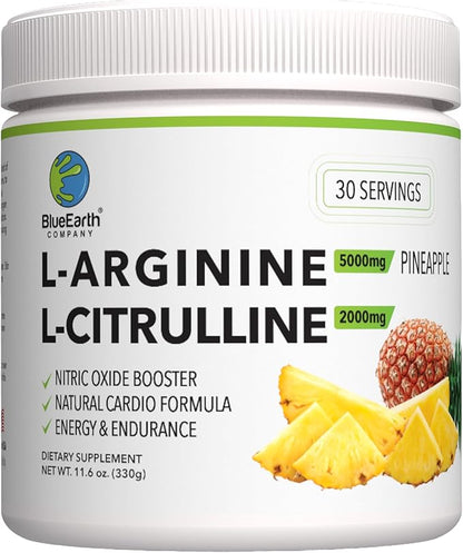 L-Arginine 5000mg + L-Citrulline 2000mg Complex Powder Supplement - Nitric Oxide Booster - Heart Health, Circulation, Energy & Endurance - 30 Servings (Pineapple)