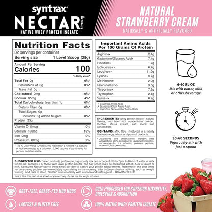 Syntrax Nutrition Nectar Naturals, All Natural Whey Protein Isolate, Smooth & Creamy, Natural Vanilla, 2 lbs.