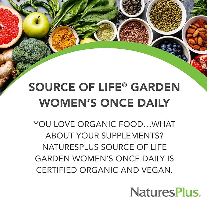 Natures Plus Source of Life Garden Certified Organic Women’s Once Daily Multivitamin - 30 Vegan Tablets - Pure, Natural Whole Food Ingredients - Energy Boost - Vegetarian, Gluten-Free - 30 Servings