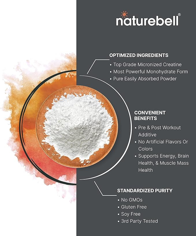 NatureBell 2 Pack Creatine Monohydrate Powder 500 Grams, 5000mg Per Serving, Pure Unflavored Creatine Powder - Micronized - Pre Workout | Keto | Vegan | Dissolves Easy | Filler Free