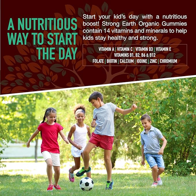Strong Earth- Organic Multivitamin Gummies for Kids- Gummy Vitamins & Minerals Including Vitamin A, C, D3, E, B6 & Zinc - Chewable Multi Vitamin Gummies with Immune Support for Boys and Girls (60)